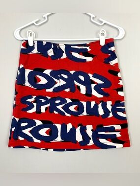 STEPHEN SPROUSE x Target Sz 2 Modern‎ Graphic Logo Print Red Blue Mini Skirt